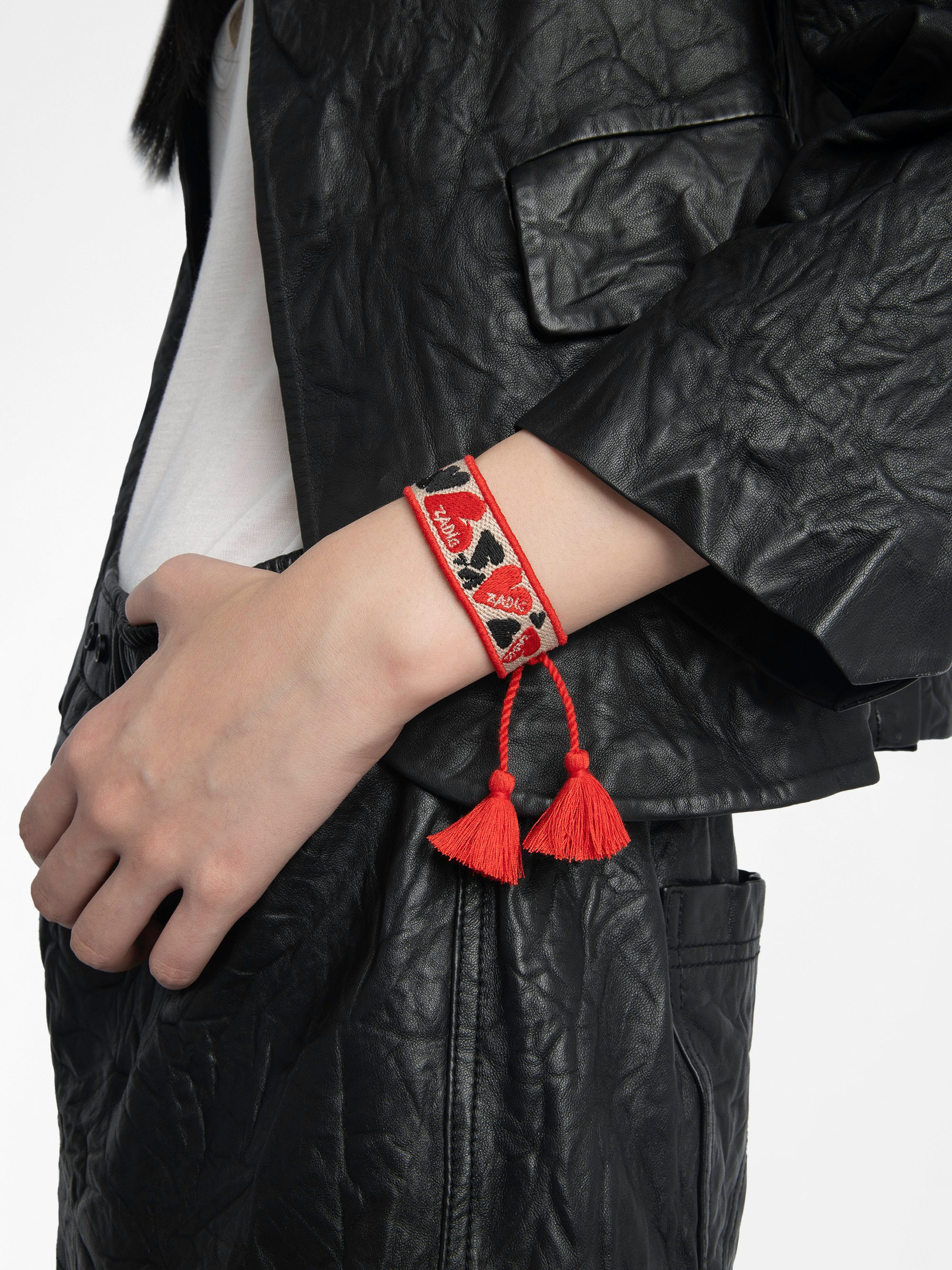 Zadig Woven Heart Bracelet - Woven polyester bracelet with embroidery.